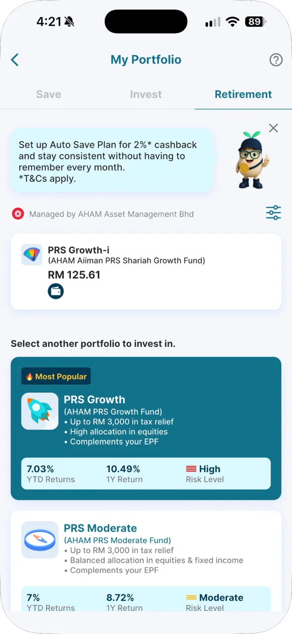 Bahagian PRS: senarai fund dan nota relief cukai.