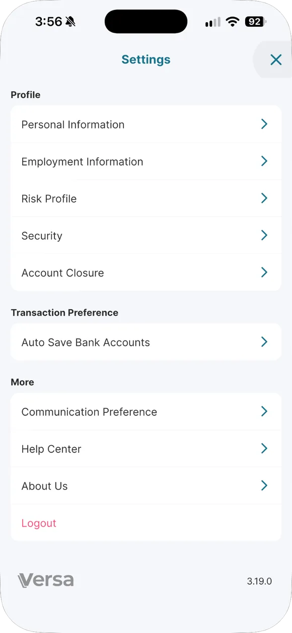 Menu profil: Change Password, Help Center.